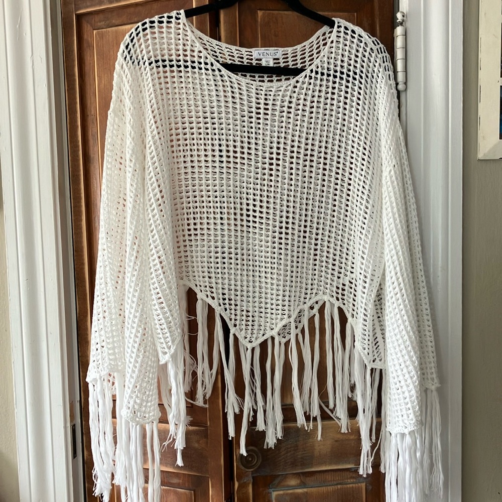 VENUS White Fringe Sweater